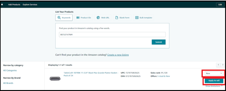 Chỉ định tình trạng sản phẩm bạn muốn bán và nhấp vào "Apply to sell".