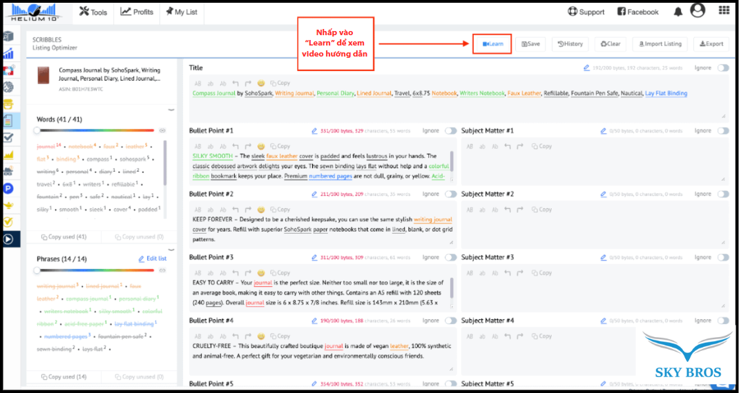 giao diện helium 10
