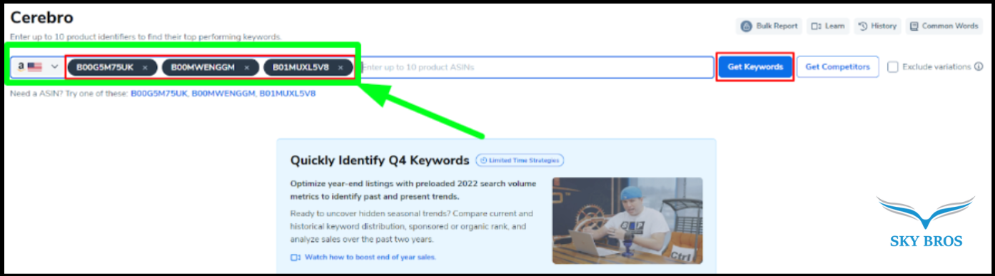 giao diện helium 10 cerebro