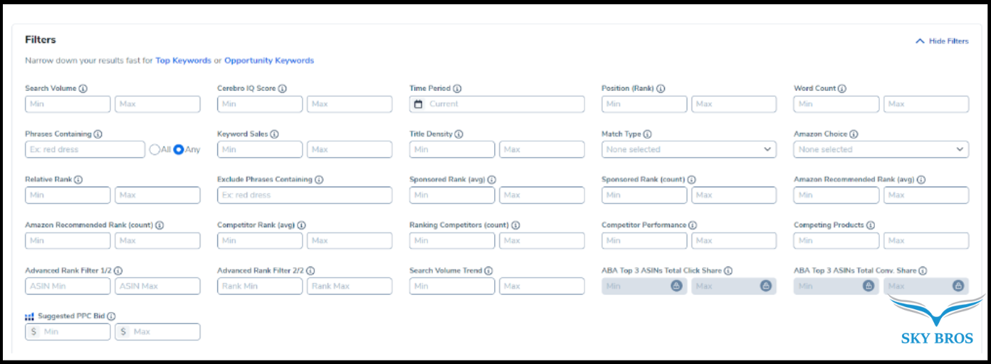 giao diện helium 10 cerebro