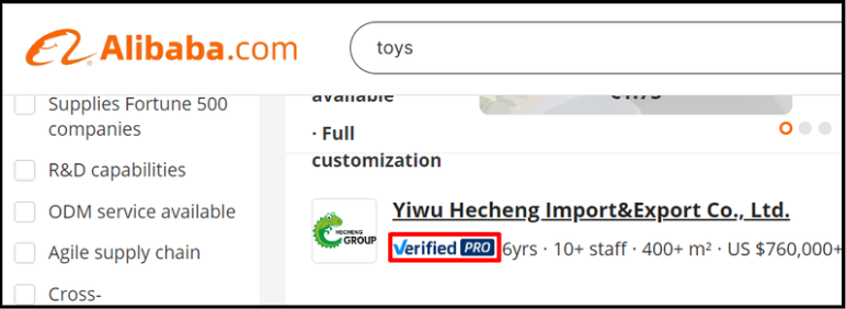 “Nhà cung cấp đã xác minh” trên Alibaba