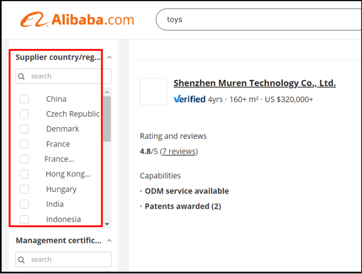 thị trường mục tiêu trên Alibaba