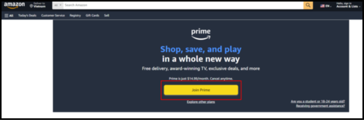 trang chủ amazon prime