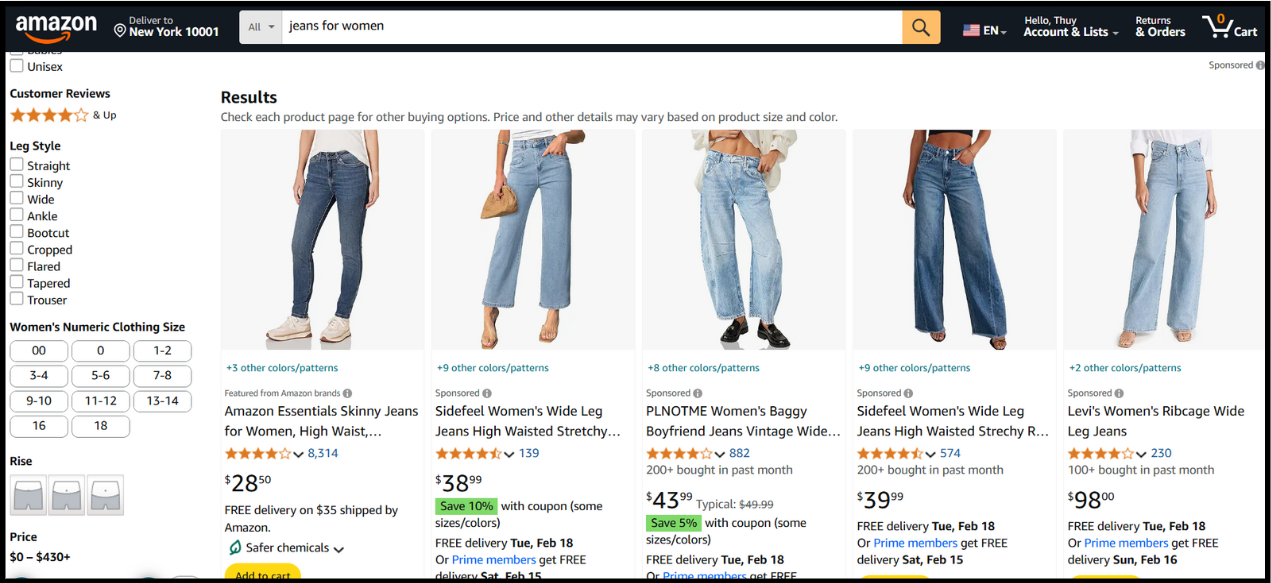 Tìm kiếm sản phẩm khi mua hàng trên Amazon