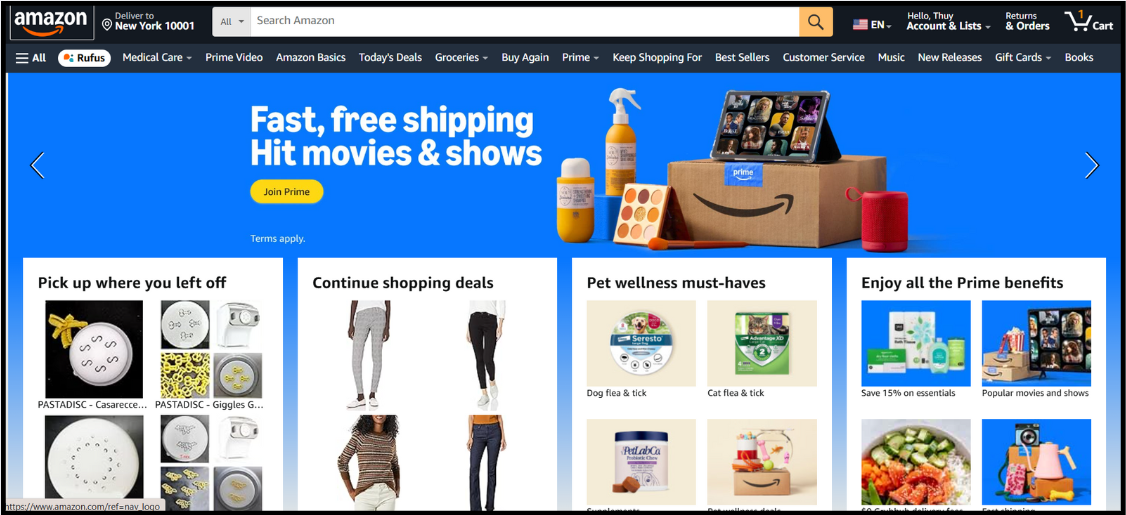 giao diện khi mua hàng trên amazon