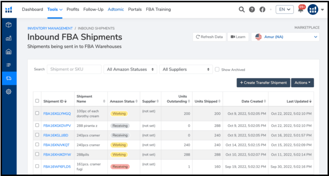 inbound fba shipments