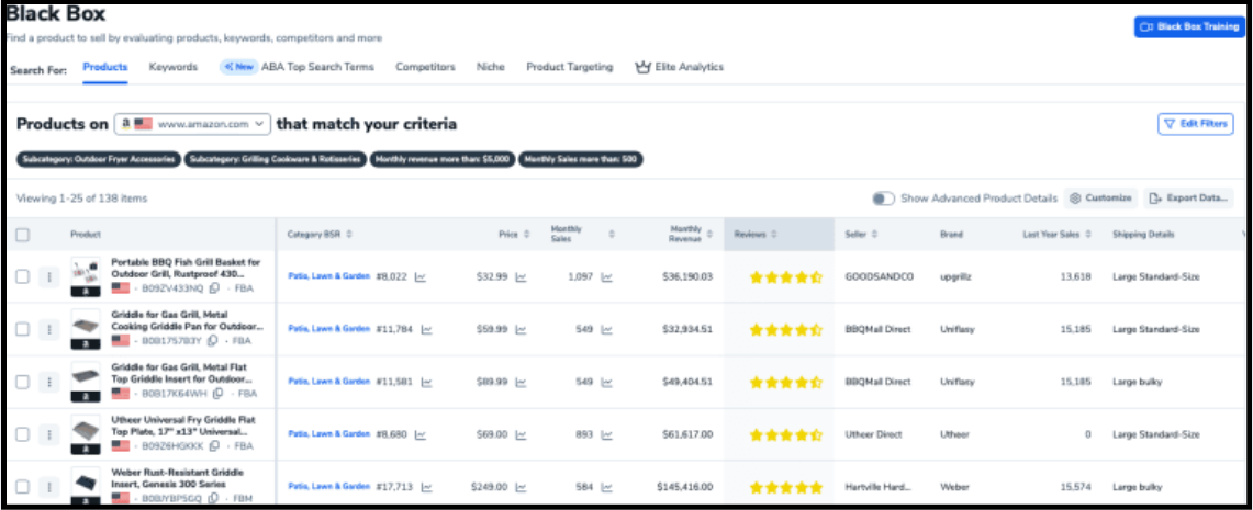 Giao diện Black Box Helium 10