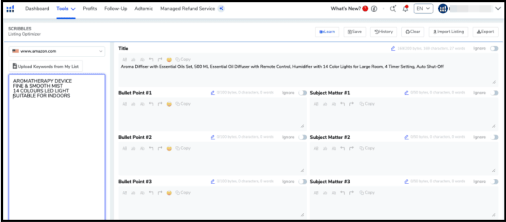 Giao diện Scribbles Helium 10